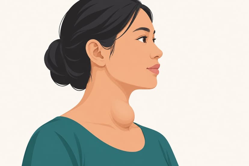 Illustrated side profile showing an enlarged thyroid at the neck