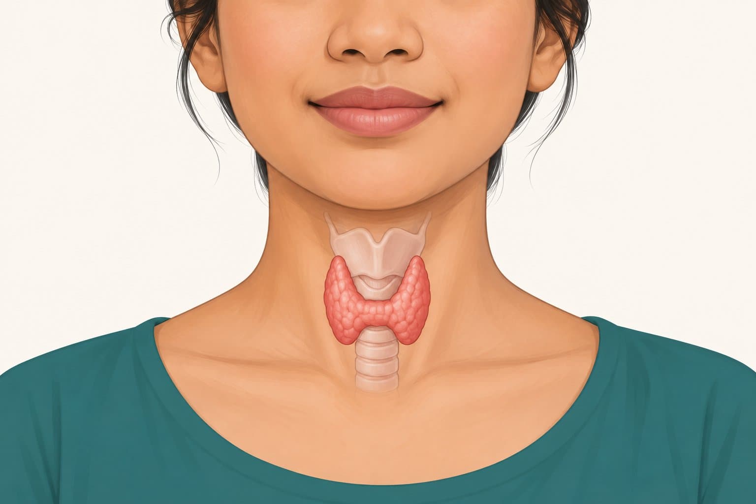 Illustration of the thyroid gland's location at the base of the neck