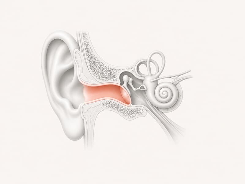 Medical illustration of the outer, middle, and inner ear anatomy