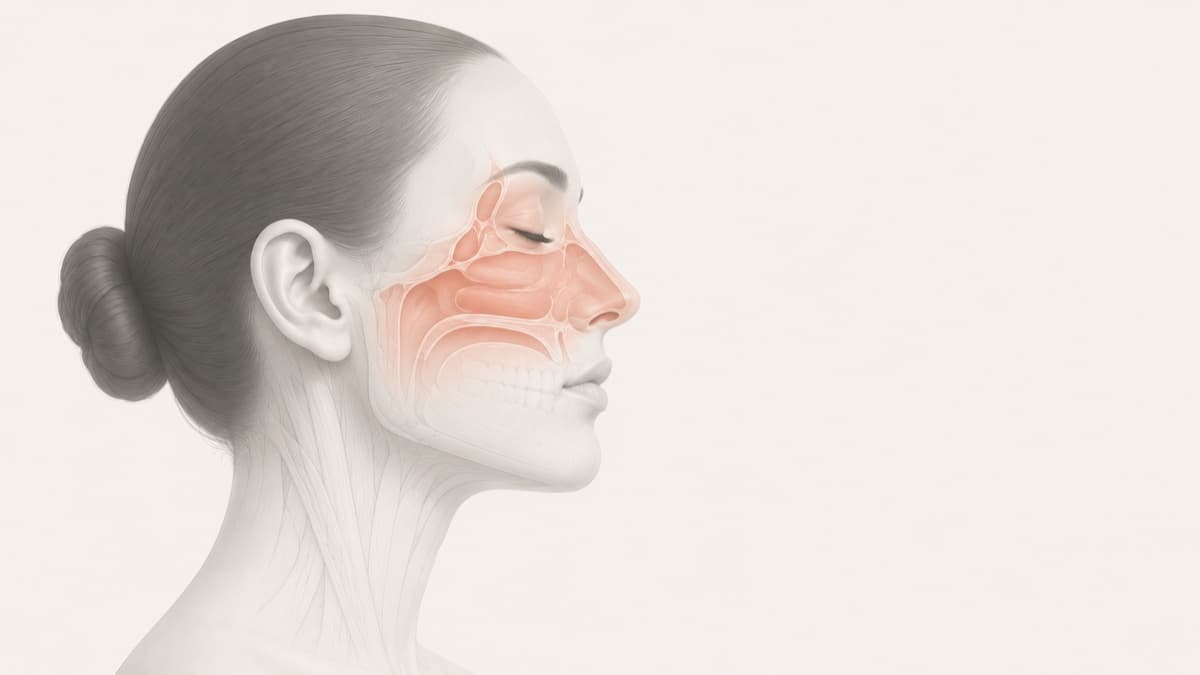 Medical illustration of endoscopic sinus surgery (ESS) showing nasal endoscope clearing blocked sinus drainage pathways: chronic sinusitis treatment Manila